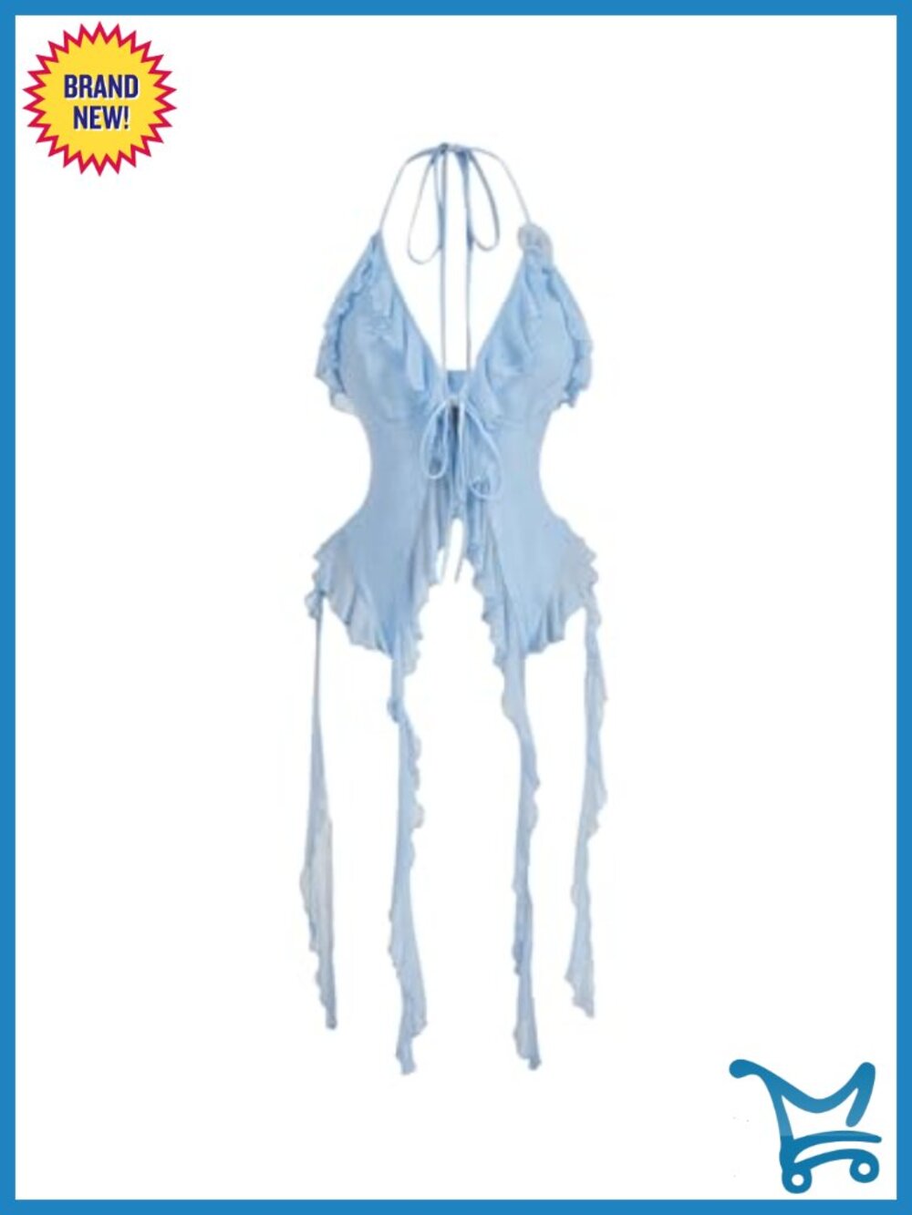 Women's Flowy Halter Top Tie Front Backless Ruffle Trim Camisole